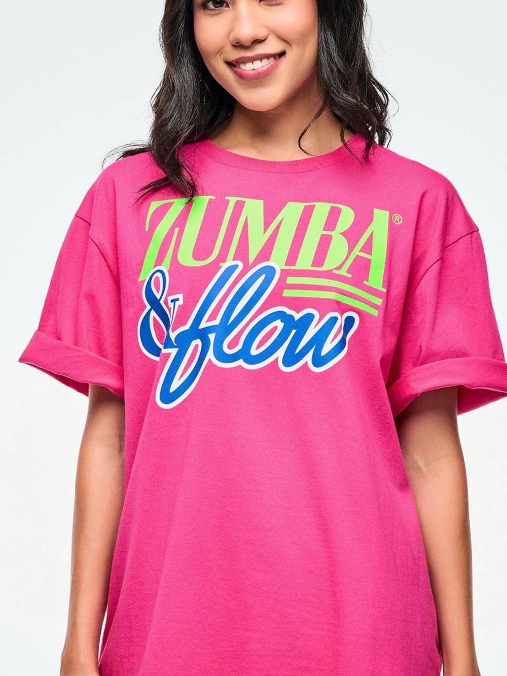 Zumba Fitness Hot Pink Kids Graphic Tee with Neon Green & Blue Logo